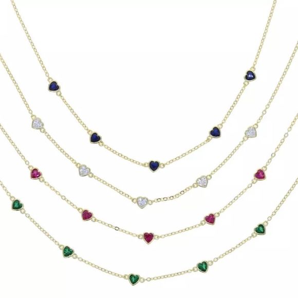 18K GOLD PLATED 925 STERLING SILVER RUBY COLORED CRYSTAL HEART STATION COLLAR - Picture 6 of 7